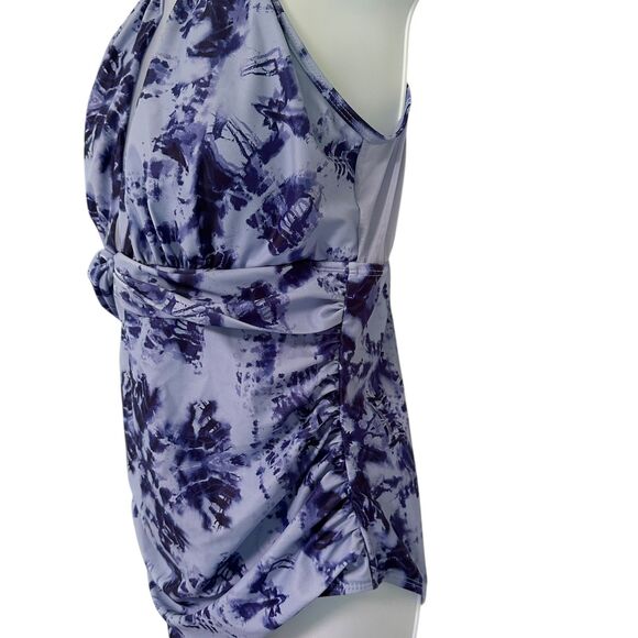Aqua Eve Purple One Piece Mesh V Neck Halter Swimsuit Size 16W - Picture 4 of 12